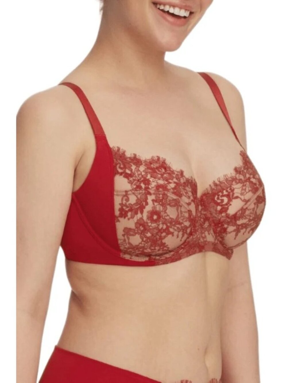🆕 Skarlett Blue Entice Sheer Lace Side Support Balconette Bra 34DDD Red #324143 - Picture 2 of 9